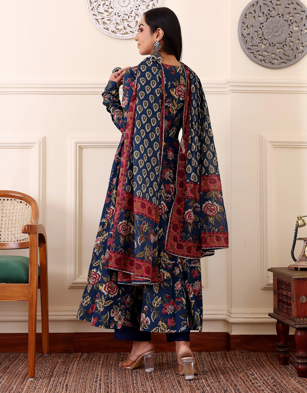 Aastha Suit Printed Anarkali Dress Kurti Pant Set 3 PCS - 3XL - VELZARA