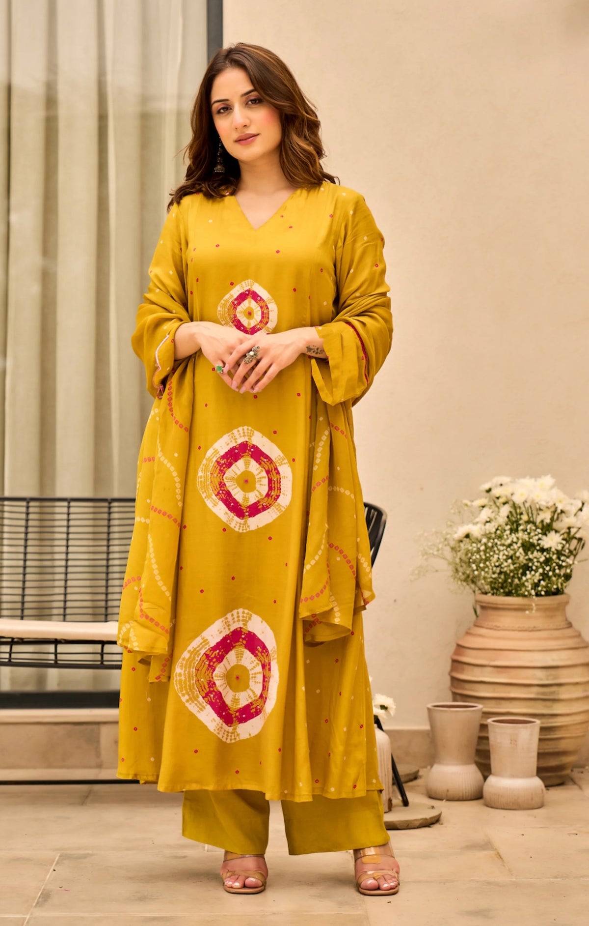 Siaani Women's Kurta Pant Set with Dupatta - Yellow - 3XL - VELZARA