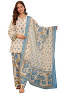 Pratika Elegant Short Kurti with Printed Palazzo Dress - White - 3XL - VELZARA