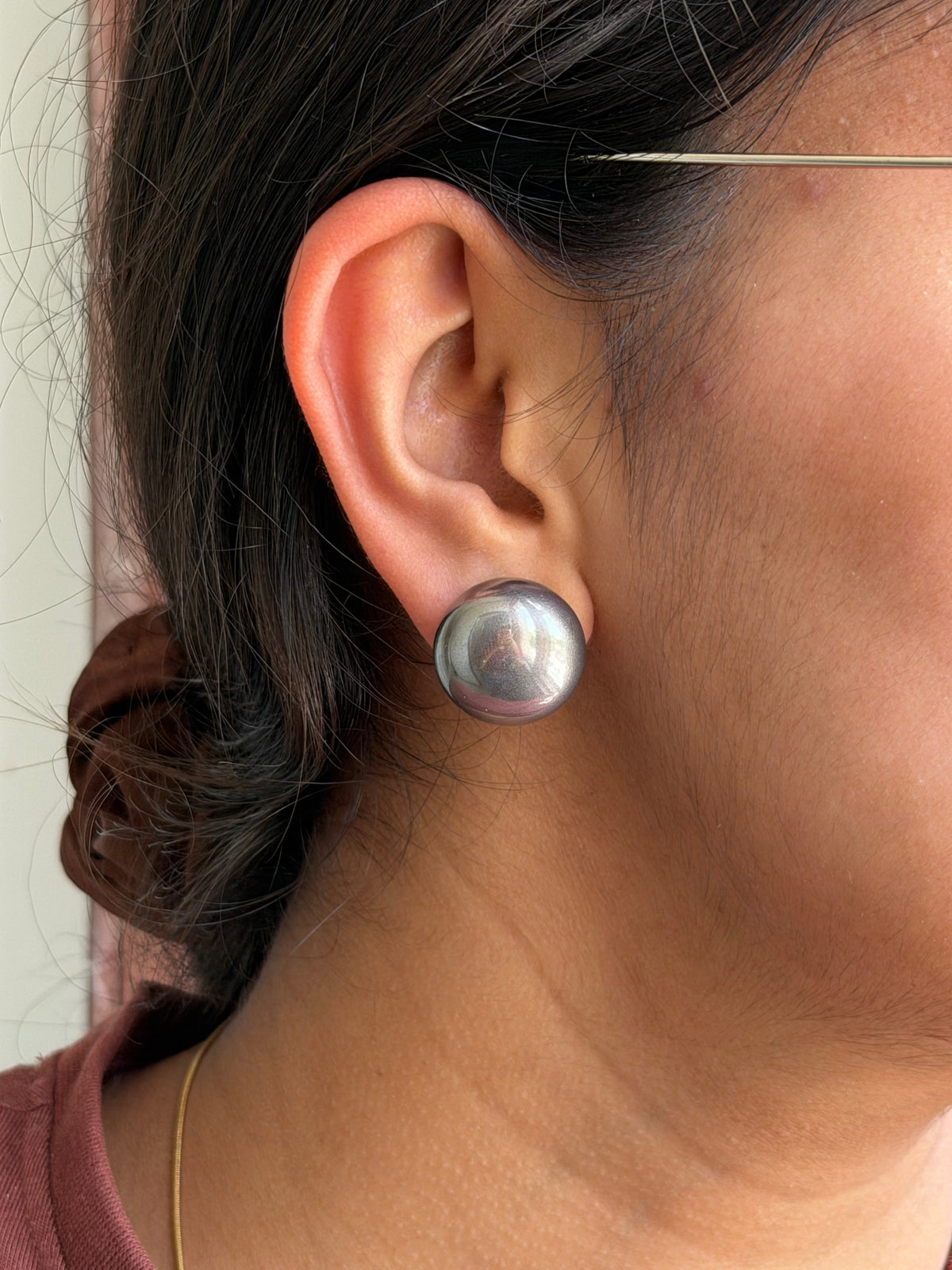 Metallic Silver Pearl Earrings - view 2