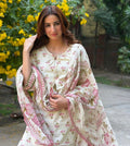 Hemangi Printed Viscose Short Kurta Pant Set 3 PCS - White - 3XL - VELZARA