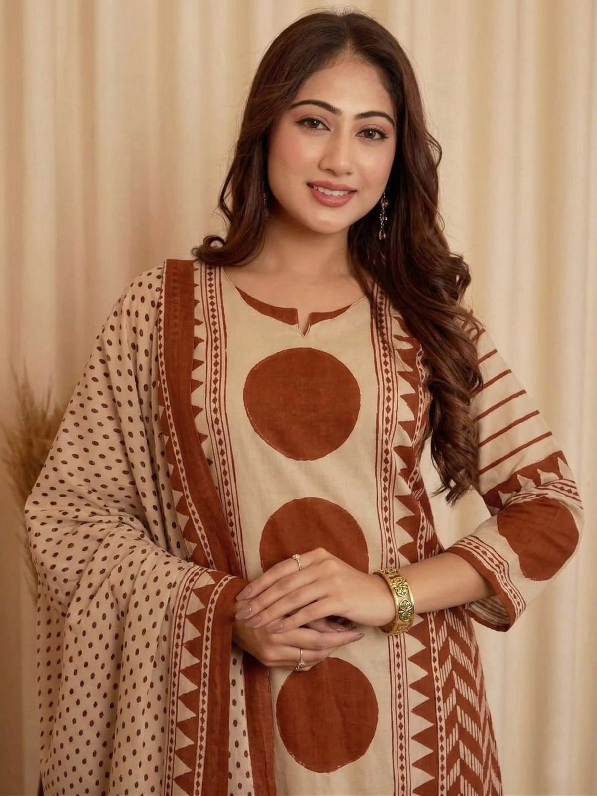 Dhurandr Viscose Printed Kurta Pant Dupatta Suit Set - Rust - 3XL - VELZARA
