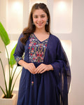 Chitrika Women's Embroidered Kurta Pant Set with Dupatta - Blue - 3XL - VELZARA