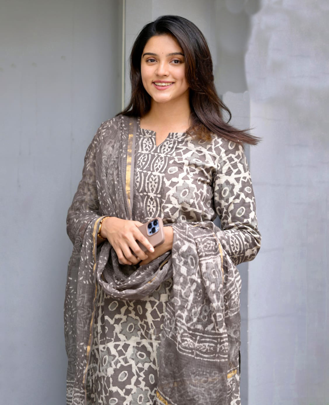 Anushri Viscose Ethnic Block Print Kurta Pant Dupatta Set - Maroon - 3XL - VELZARA