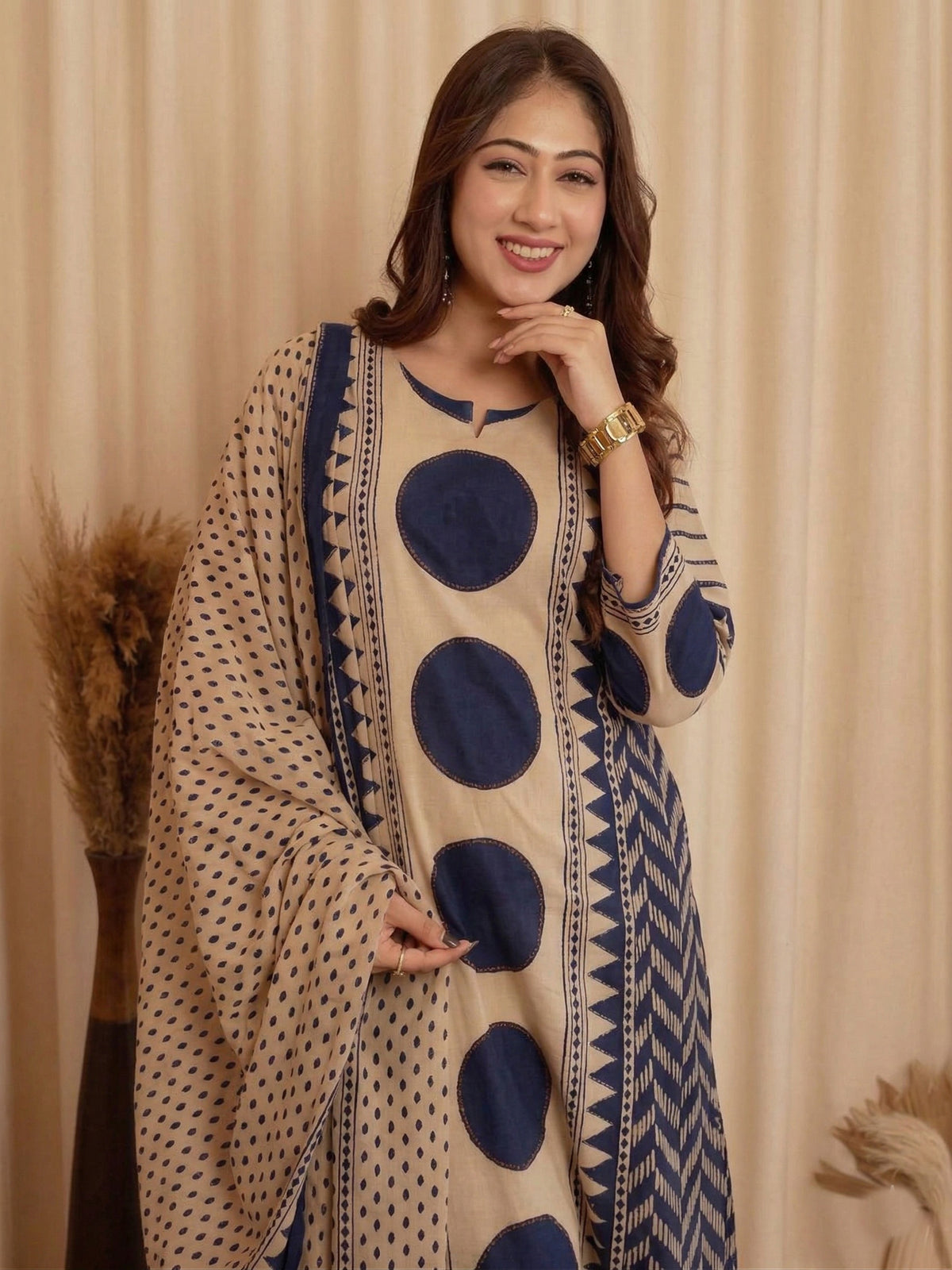 Dhurandr Viscose Printed Kurta Pant Dupatta Suit Set - Morepeach Blue - 3XL - VELZARA