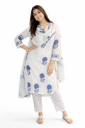 Debolina Printed Viscose Straight Kurta Pant Set 3 PCS - White - 3XL - VELZARA