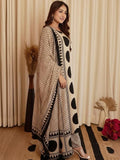 Dhurandhar Printed Straight Kurta Set with Dupatta and Pants - Beige & Black - 3XL - VELZARA