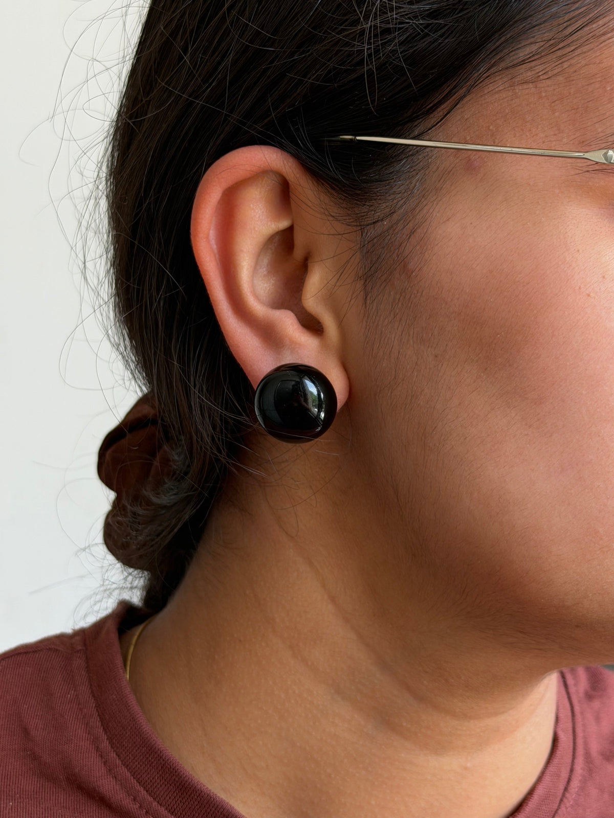 Glossy Black Pearl Earrings - view 2