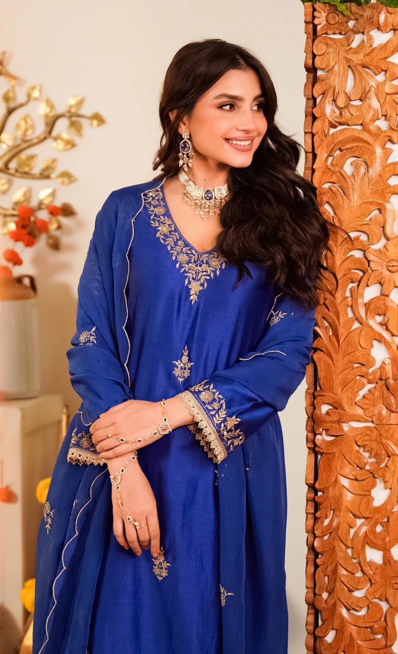 Anika Women's Kurta Pant Set with Dupatta - Blue - 3XL - VELZARA