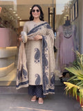 Sudiksha Pure Viscose Block Printed Kurta Set with Palazzo - Blue - 3XL - VELZARA