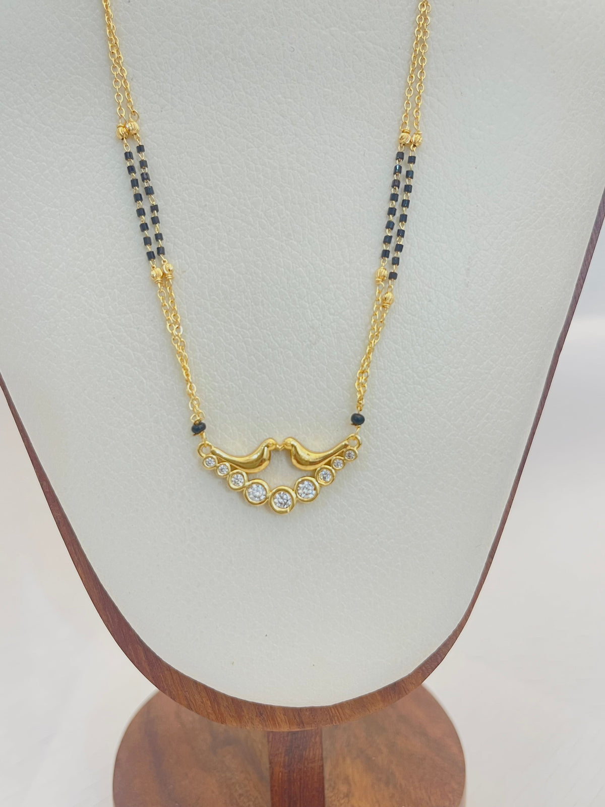 Golden Black Bead Crescent Mangalsutra - view 2