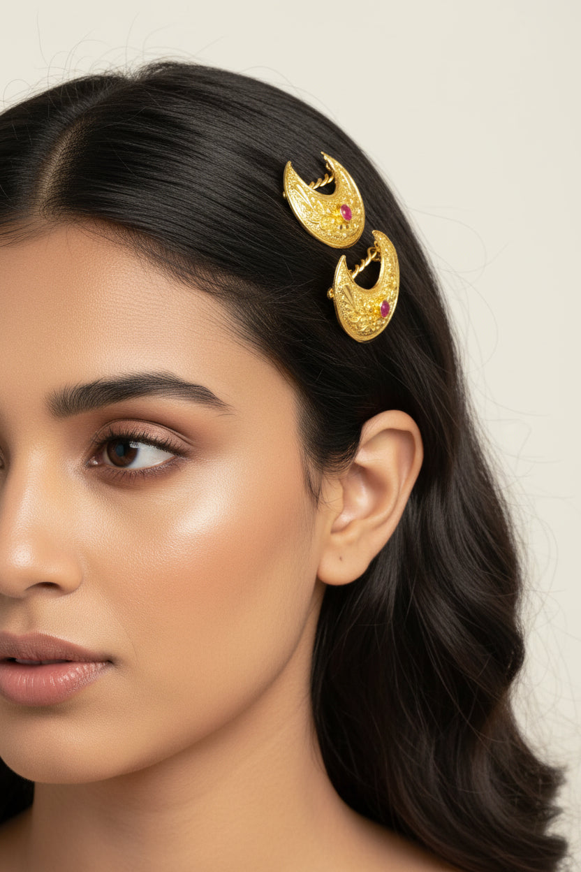 Moonlight Hair Clips Pair - Premium Material (Plus 2 Western Earrings Gift)