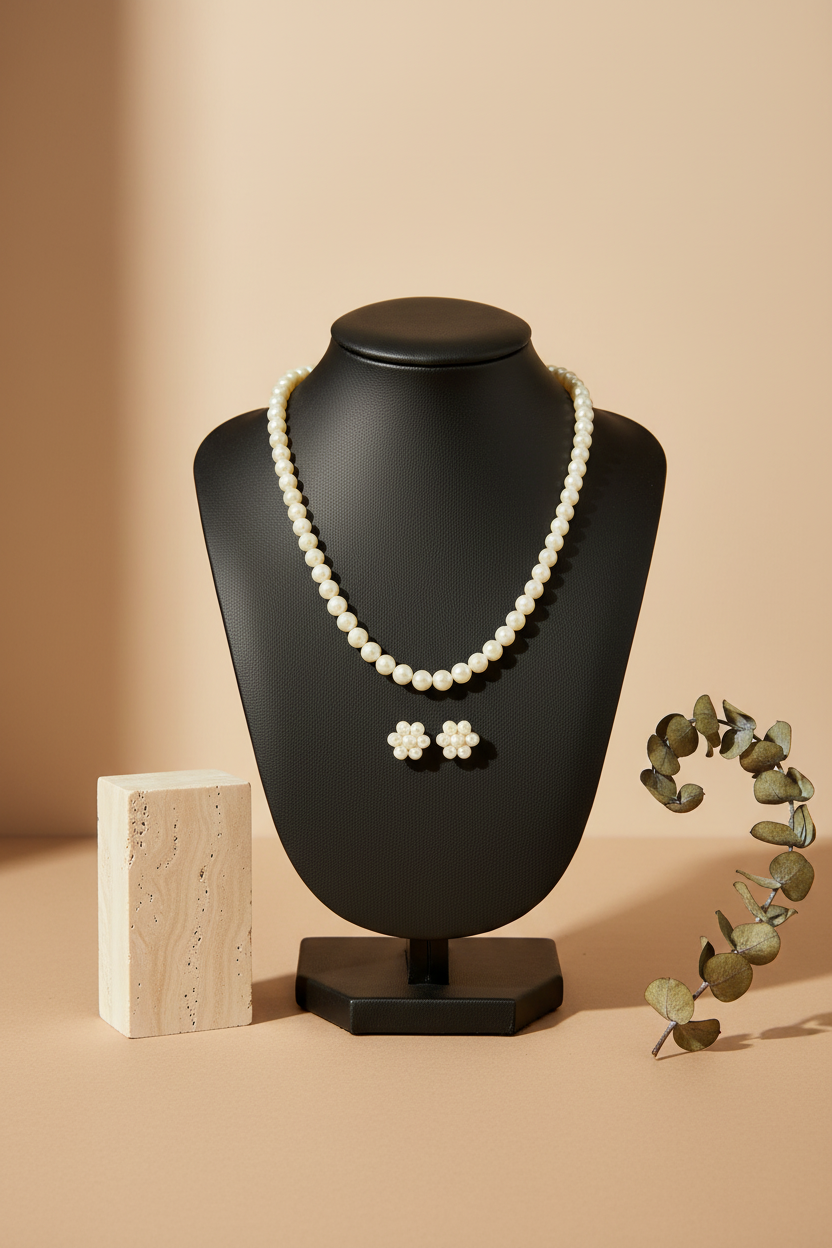 Classic Pearl Necklace and Earring Set - view 2
