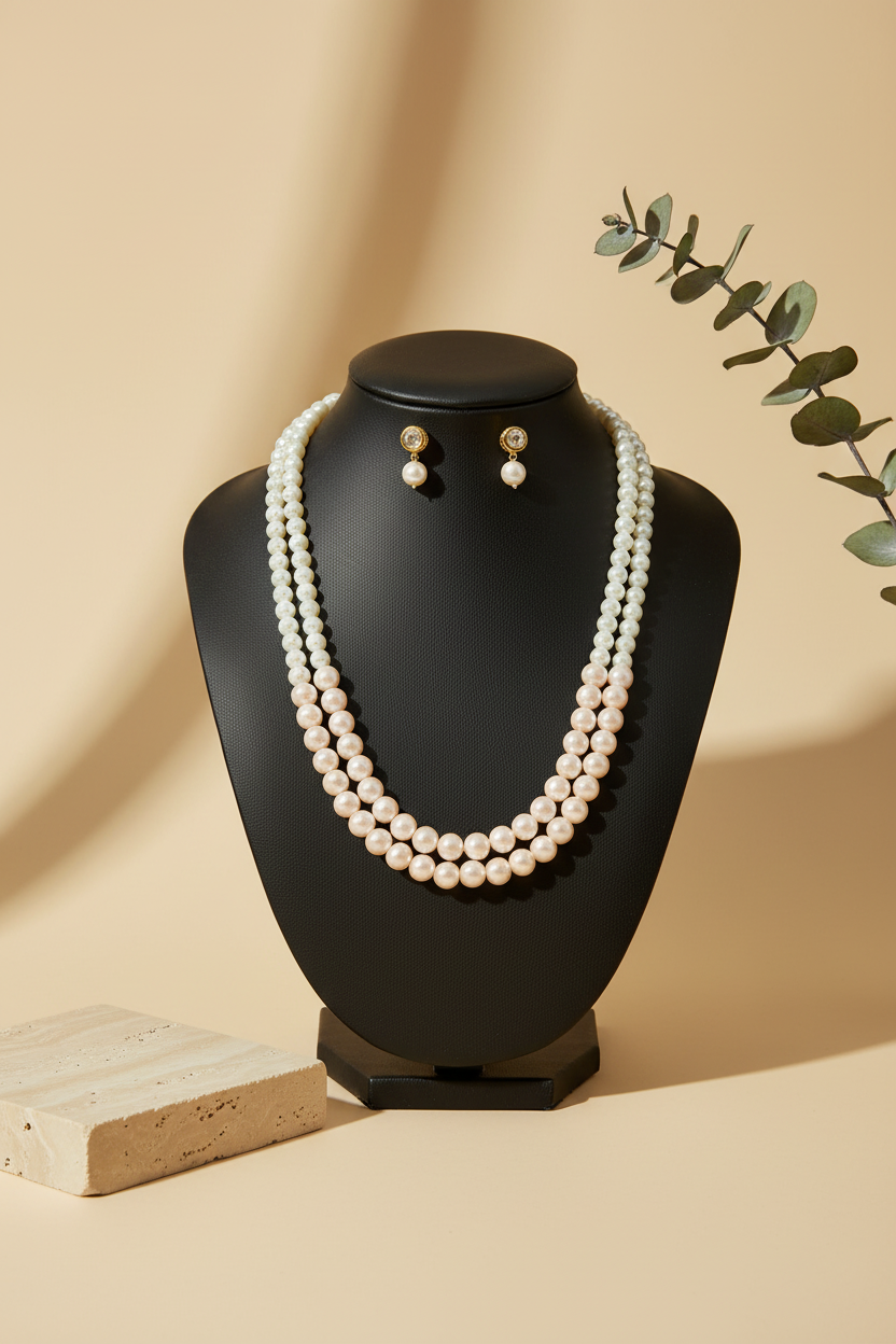 Elegant Dual-Tone Pearl Necklace & Earring Set