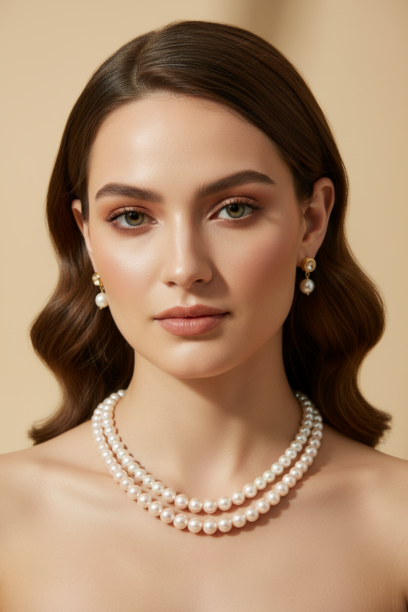 Elegant Dual-Tone Pearl Necklace & Earring Set - view 2