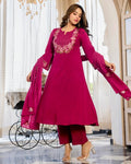 Aravali Printed Anarkali Dress Kurti Pant Set 3 PCS - Pink - 3XL - VELZARA