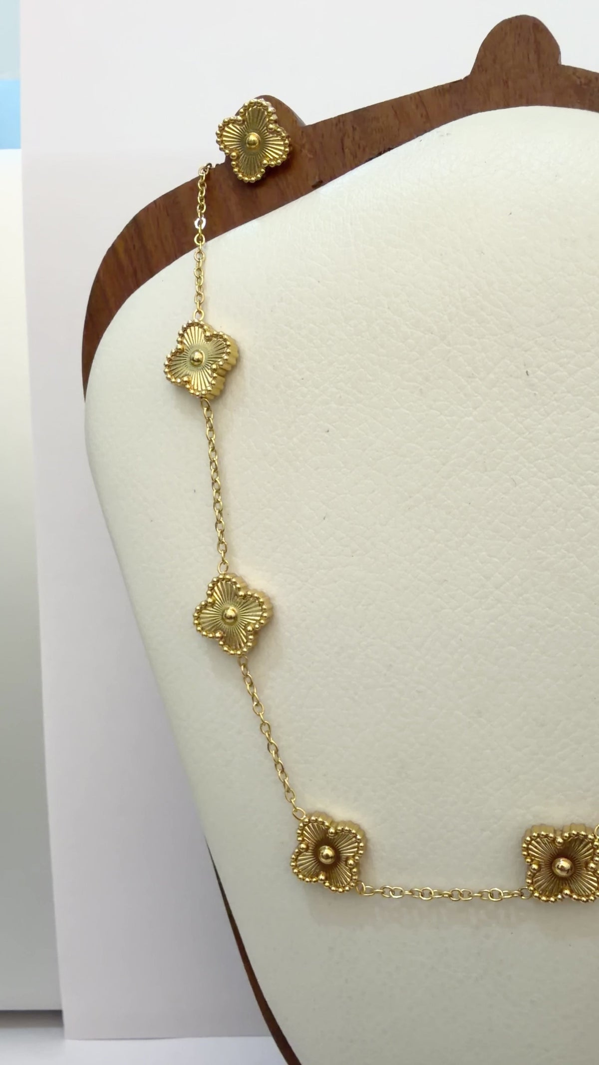 Gold Clover Station Necklace With Matching Stud Earrings - view 2