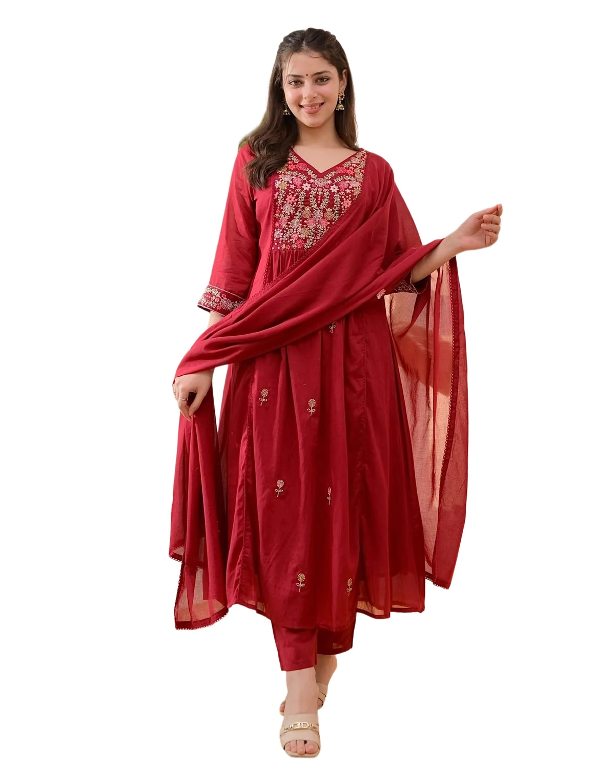 Chitrika Red Women's red embrodiered Kurta Pant Set With Dupatta