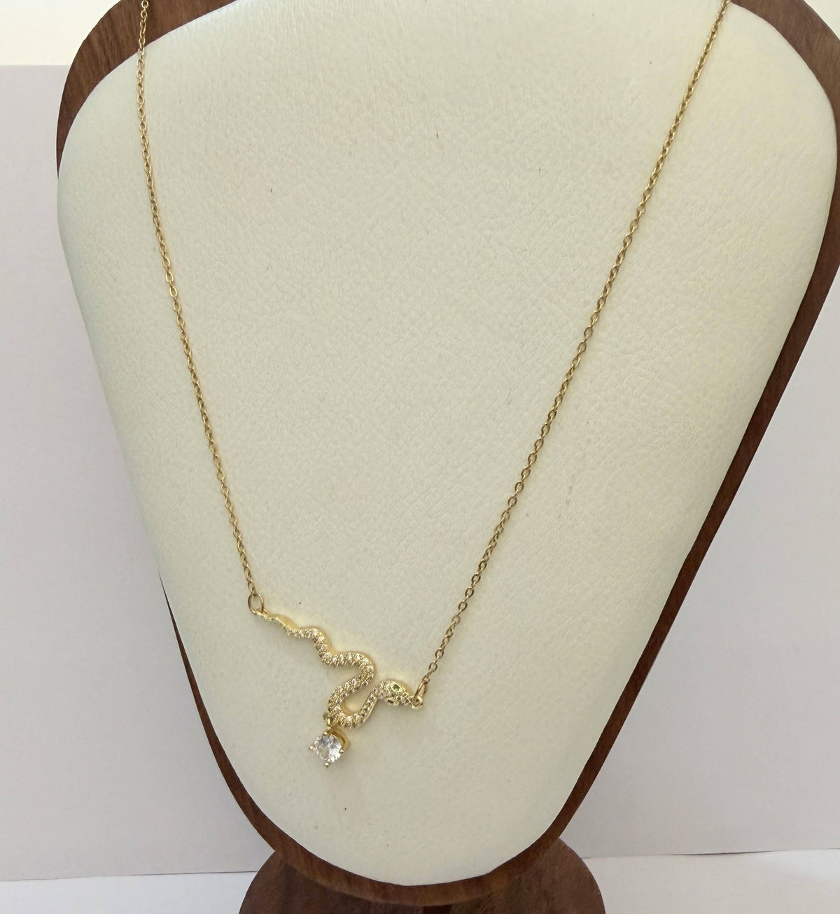 Gold Snake & Crystal Pendant Necklace - view 2