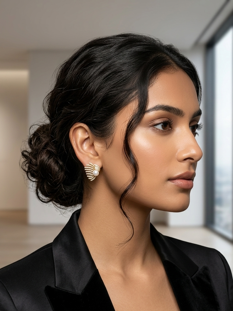 Pavé Seashell & Pearl Studs