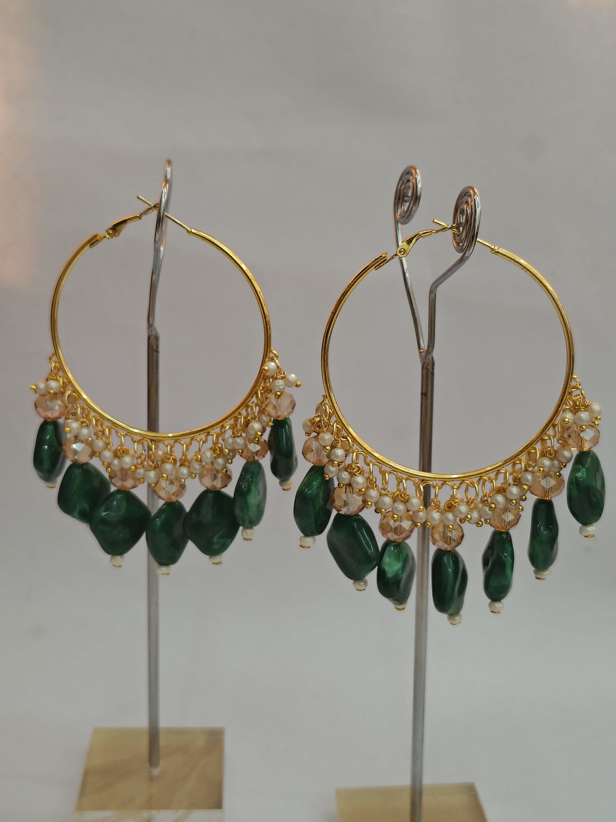 Golden Metal Hoop With Bright Green Stone - view 2