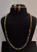 Red and Green Gemstone Beaded Mala with Gold Spacers