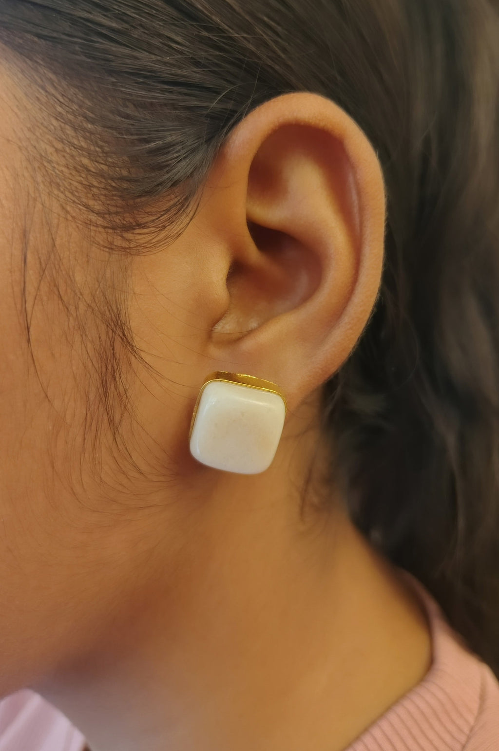 Milky White Square Studs - view 2