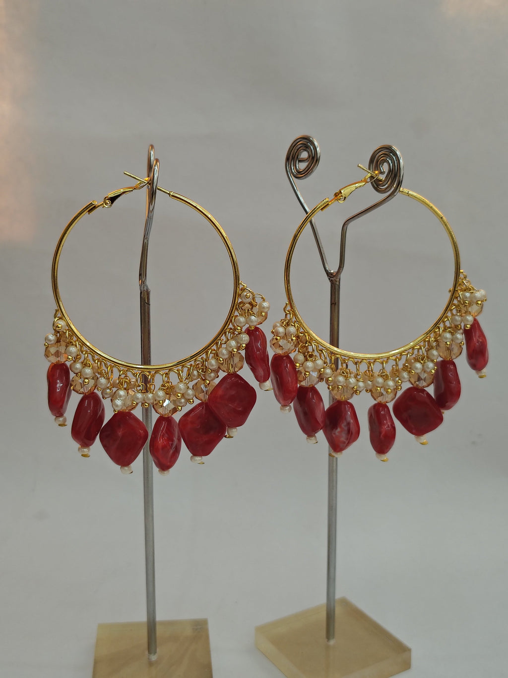 Golden Metal Hoop With Red Stone - view 2