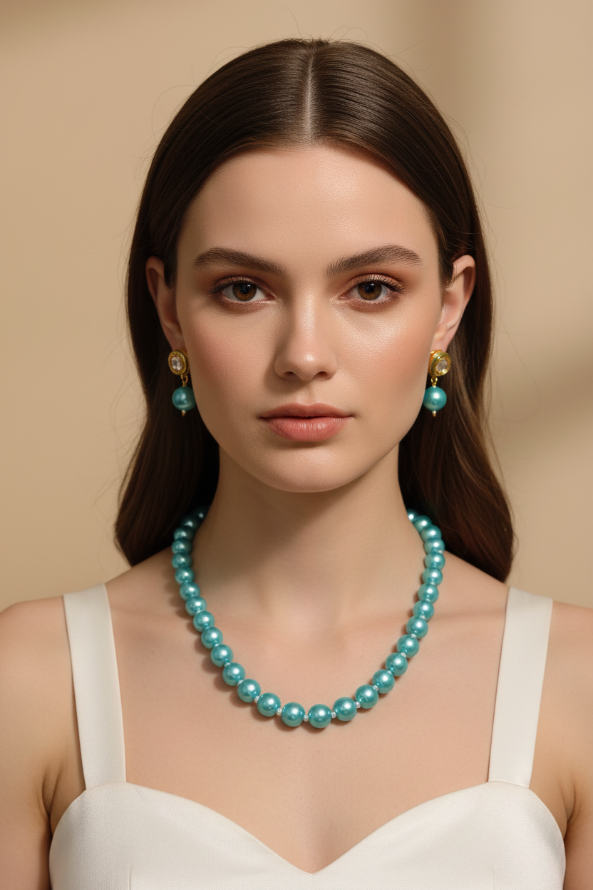 Sky Blue Pearl With Golden Metal Earrings