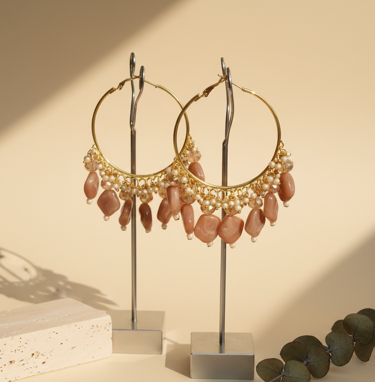 Golden Metal Hoop With Light Brown Stone