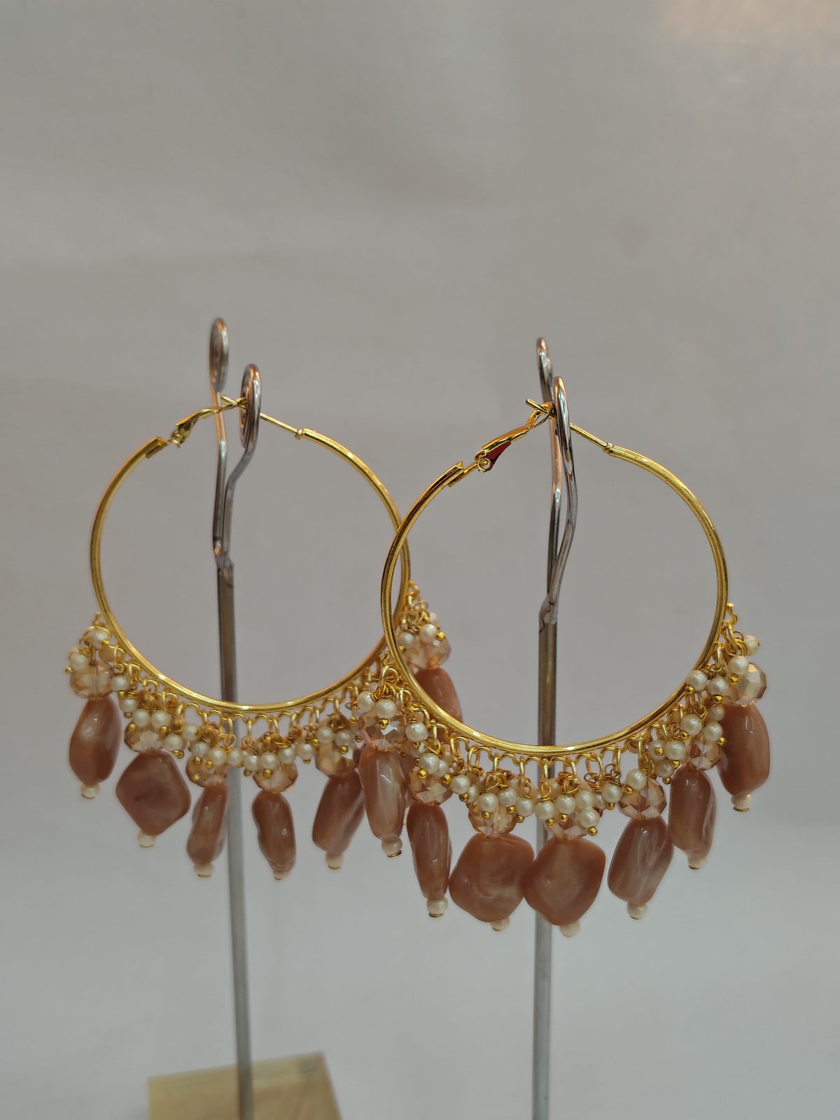 Golden Metal Hoop With Light Brown Stone - view 2