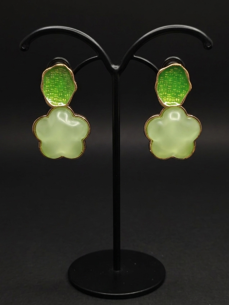 Green Flower Earrings - view 2