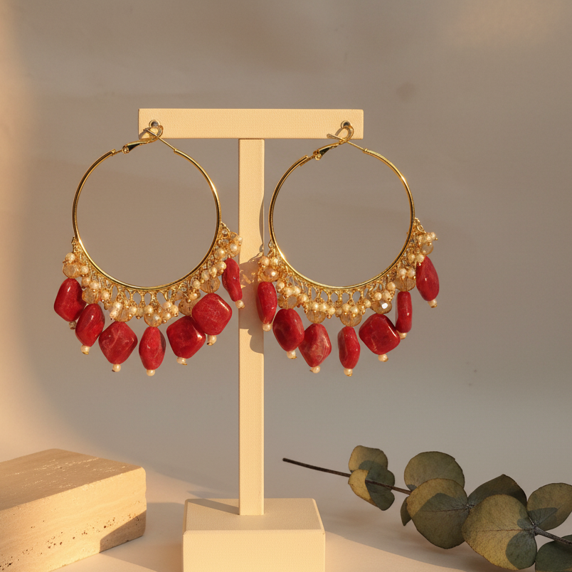 Golden Metal Hoop With Red Stone