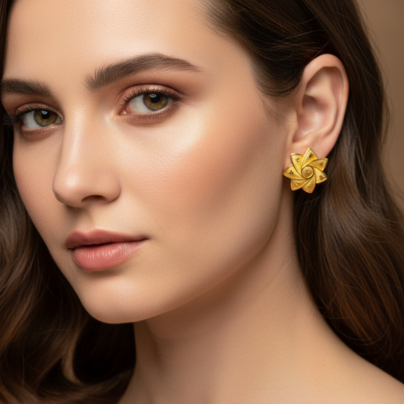 Gold Plated Floral Stud Earrings