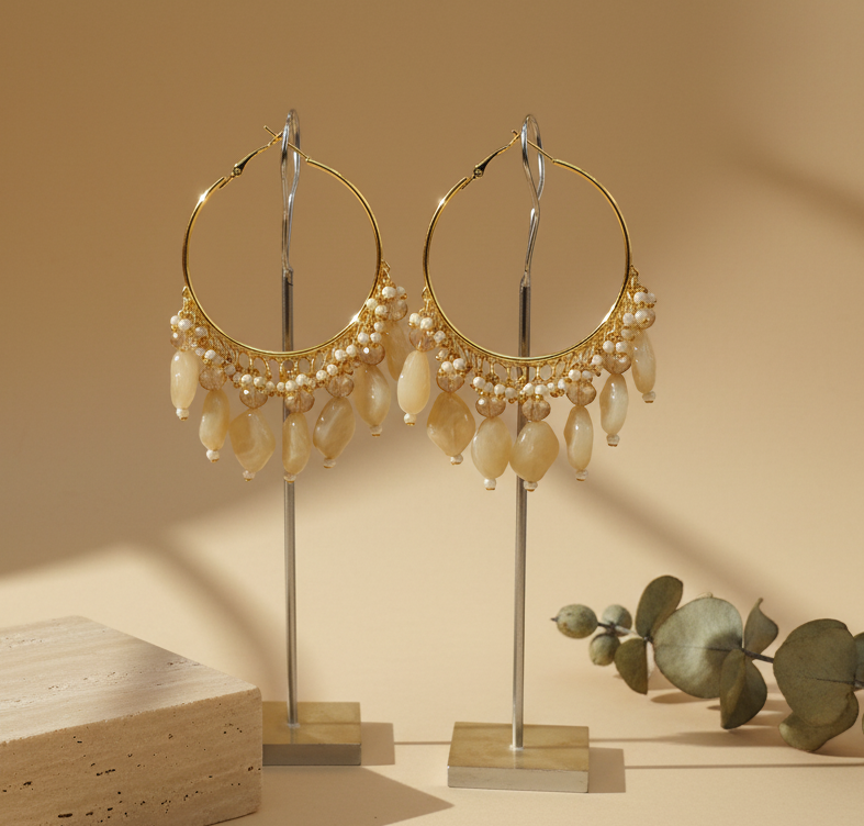 Golden Metal Hoop With Off White Stone
