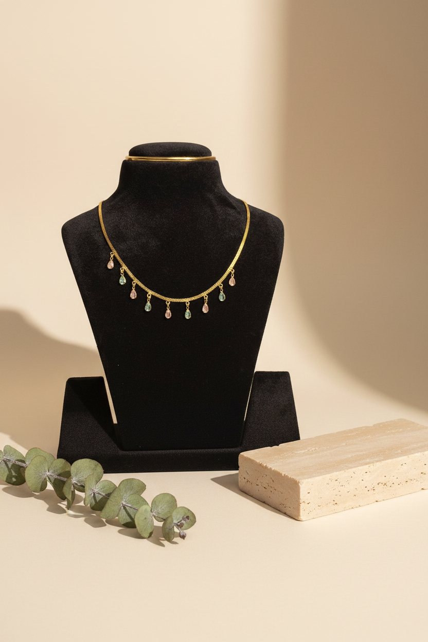 Tiny Oval Necklace Gold Imitation - view 2