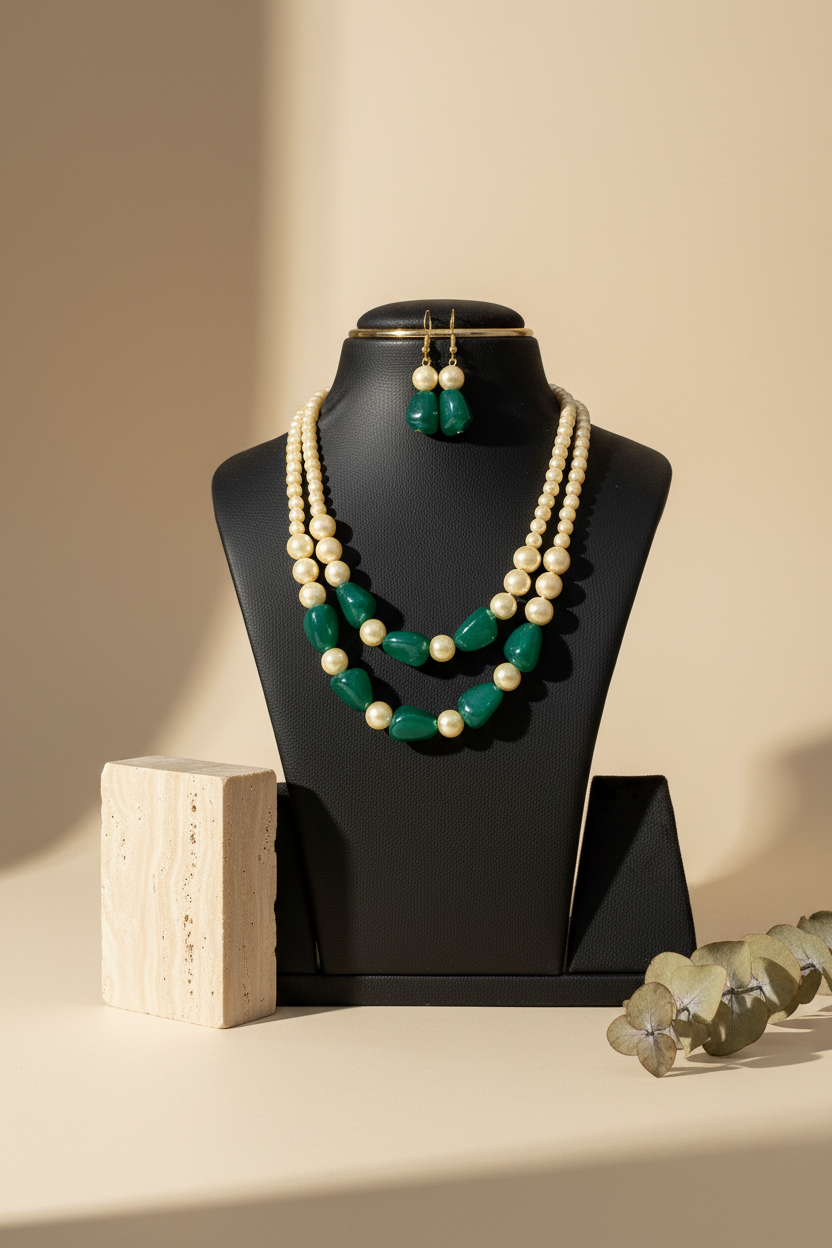 Golden Green Combination Pearl Necklace - view 2