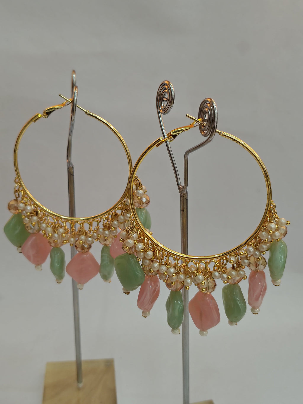 Golden Metal Hoop With Multicolour Stone - view 2
