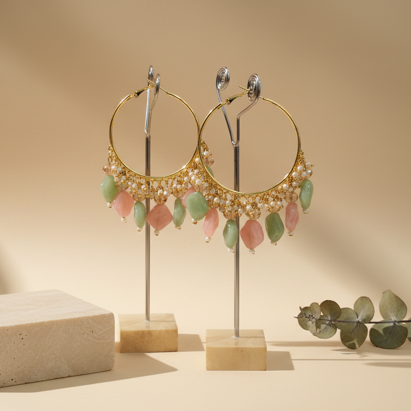 Golden Metal Hoop With Multicolour Stone