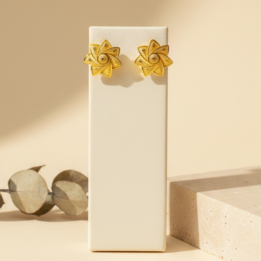 Gold Plated Floral Stud Earrings - view 2