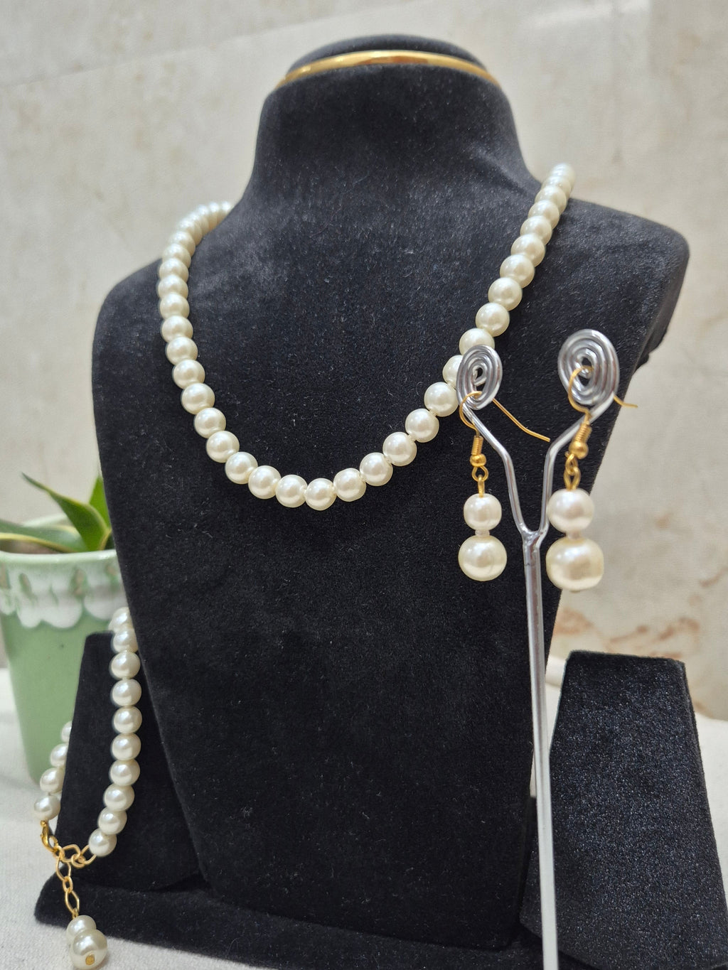 4 Piece White Pearl Set - Necklace, Earrings, Bracelet. - view 2