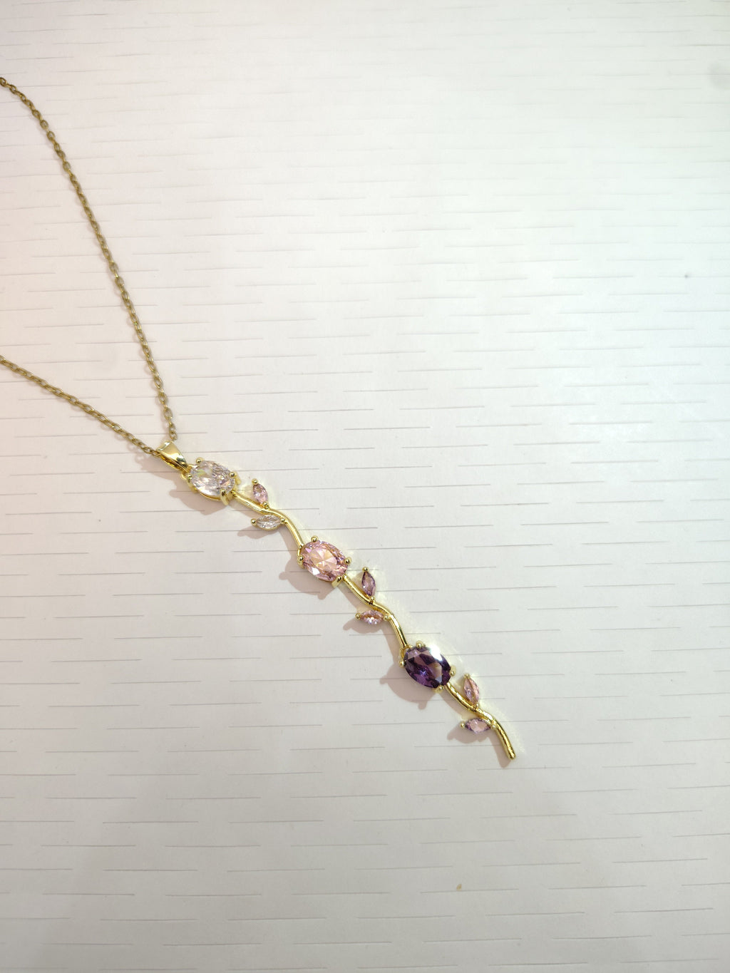 White Pink Purple Whimsical Tulip Necklace - view 2