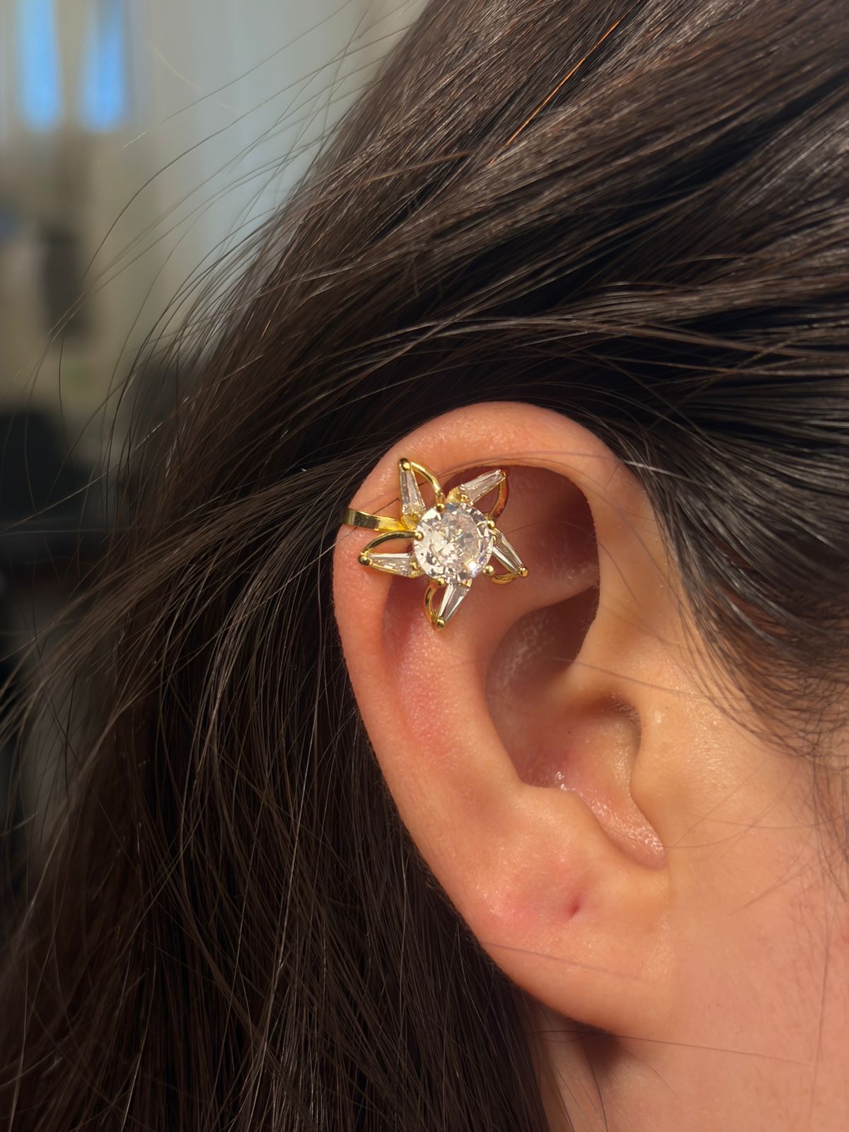 Gold Crystal Bloom Ear Cuff - view 2