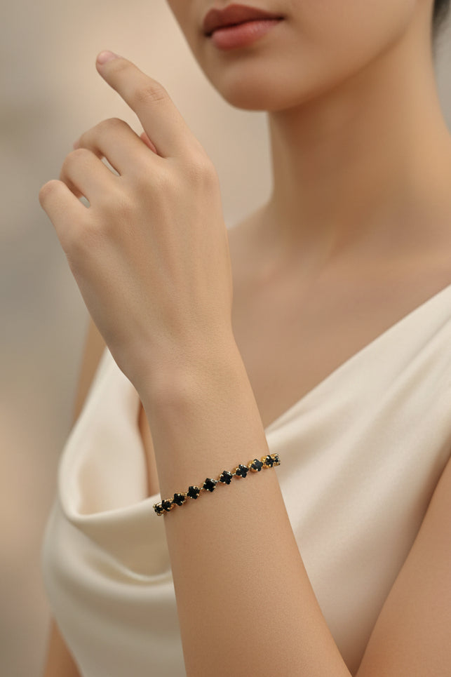 Noir Blossom Tennis Black-Golden Bracelet - 16cm Small Size