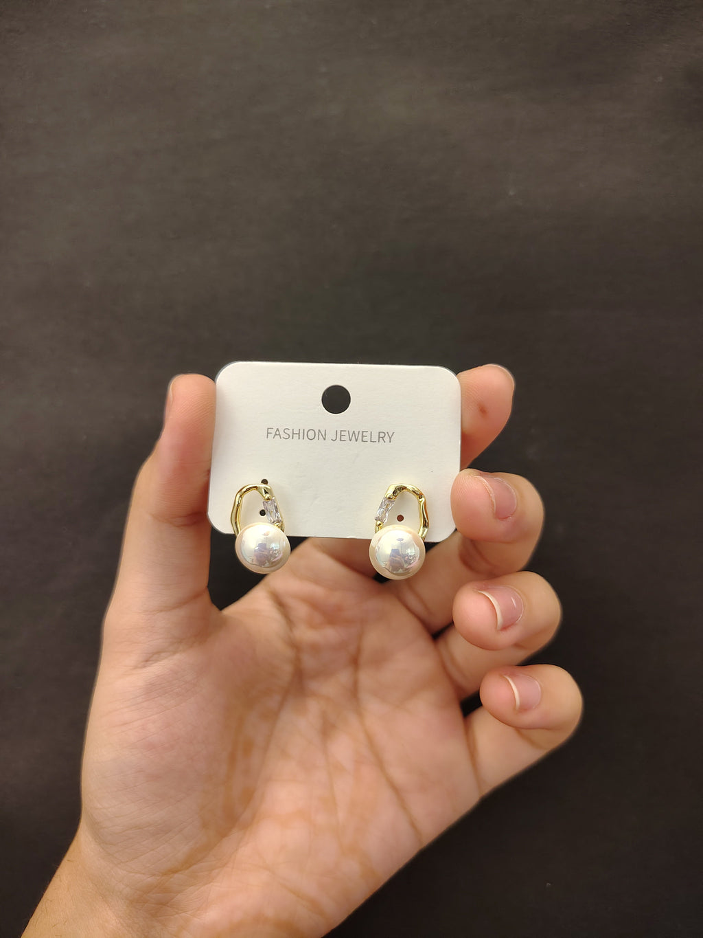 Linear Orbit Pearl Studs - view 2