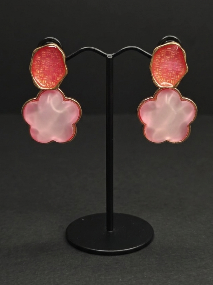Pink Flower Earrings - view 2