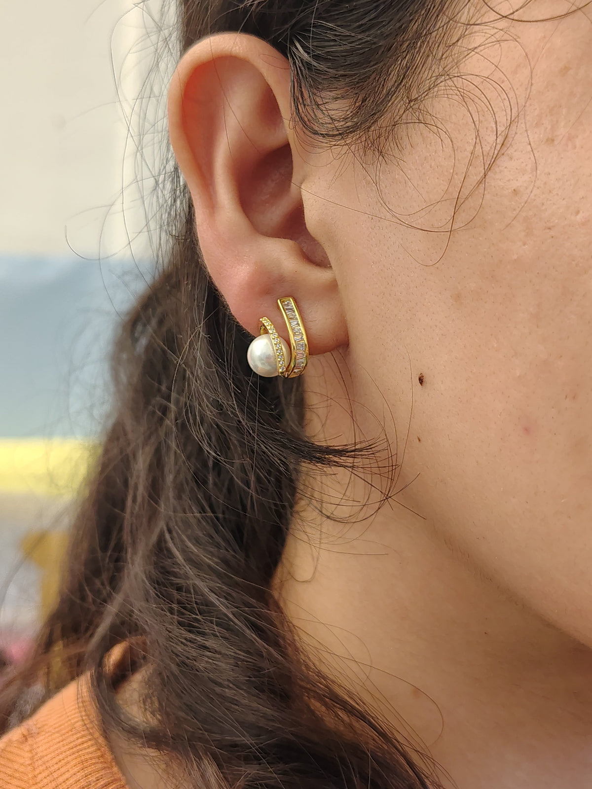 Linear Wave Pearl Studs - view 2