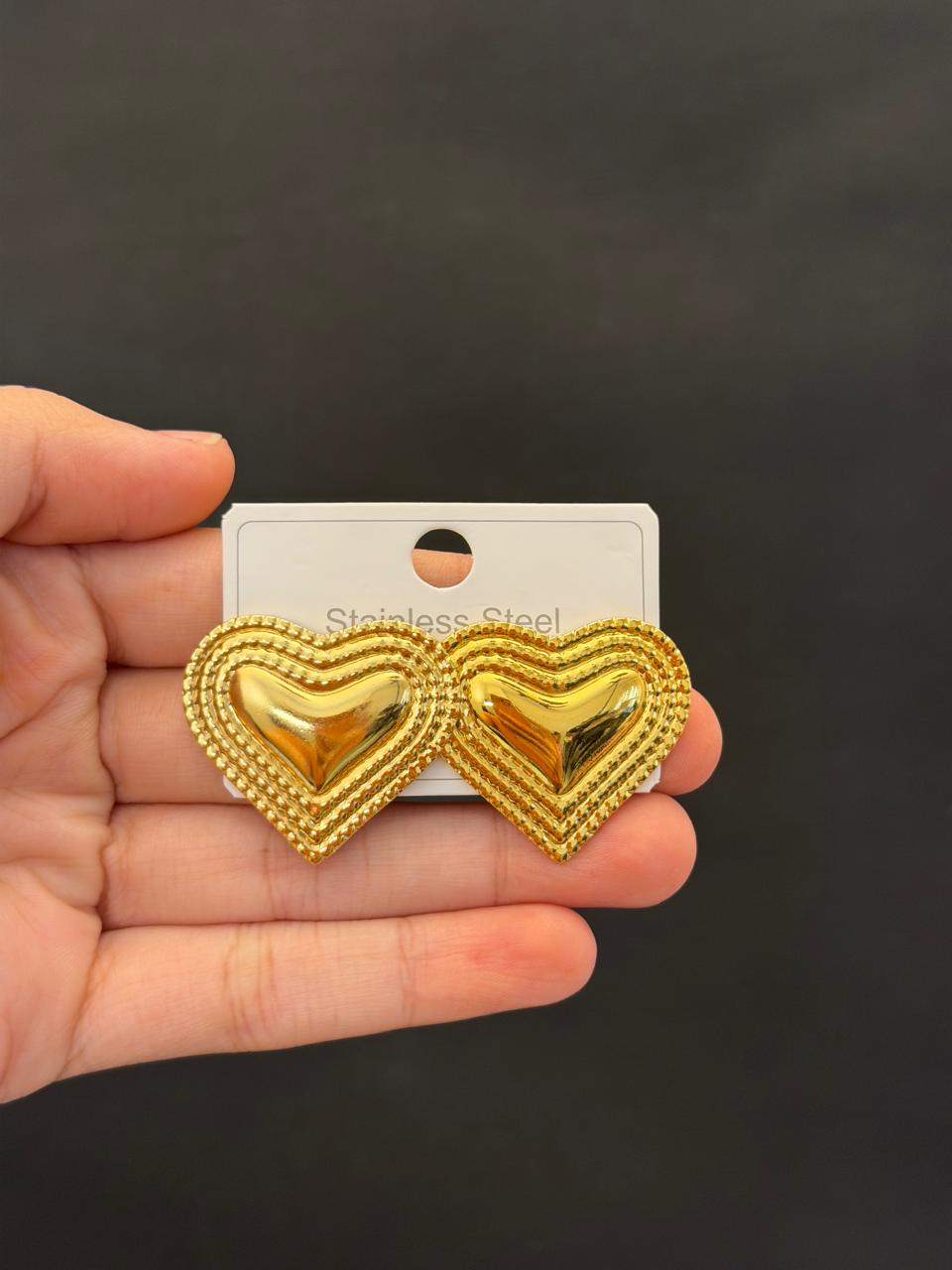 Golden Heart Statement Earrings - view 2