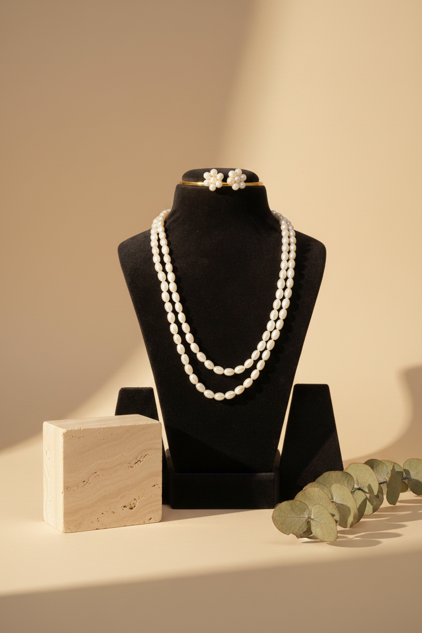 White Drop Shaped Pearl Double layer With Earrings Necklace - view 2