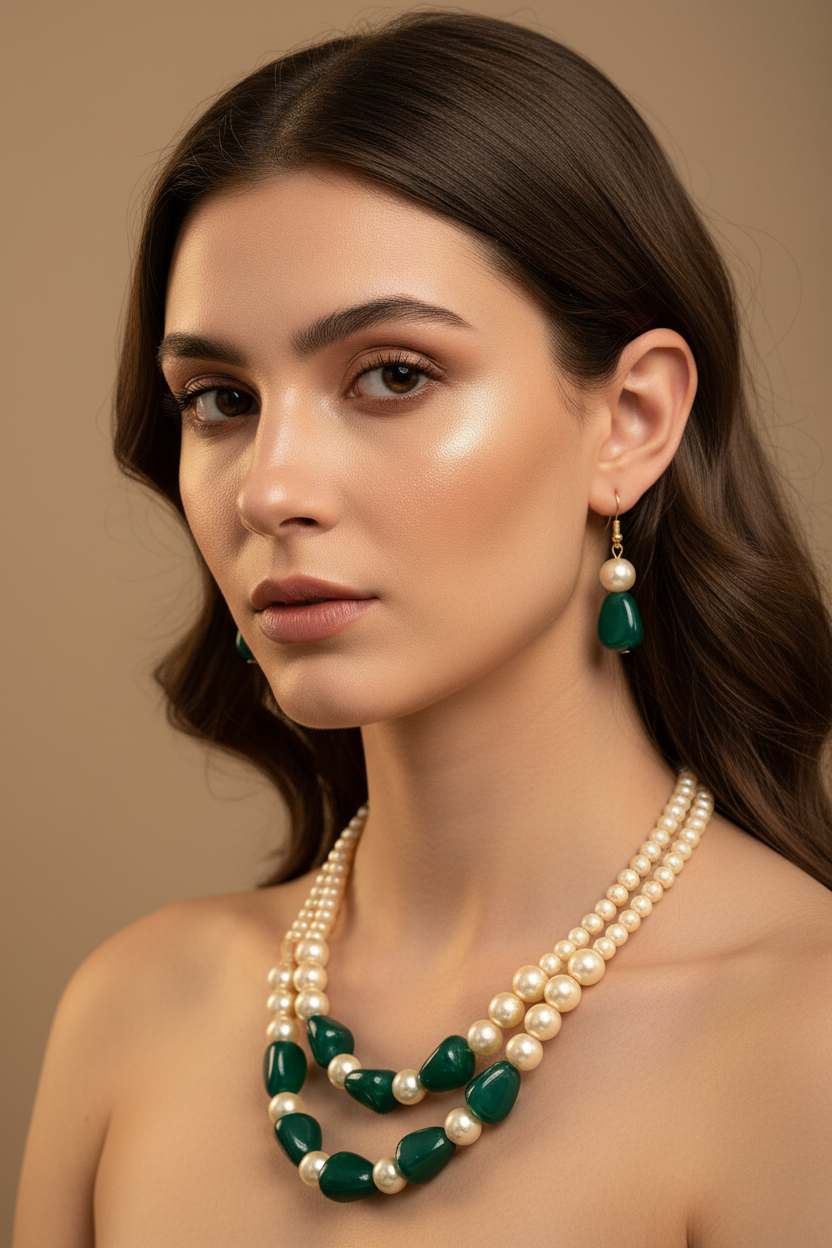 Golden Green Combination Pearl Necklace